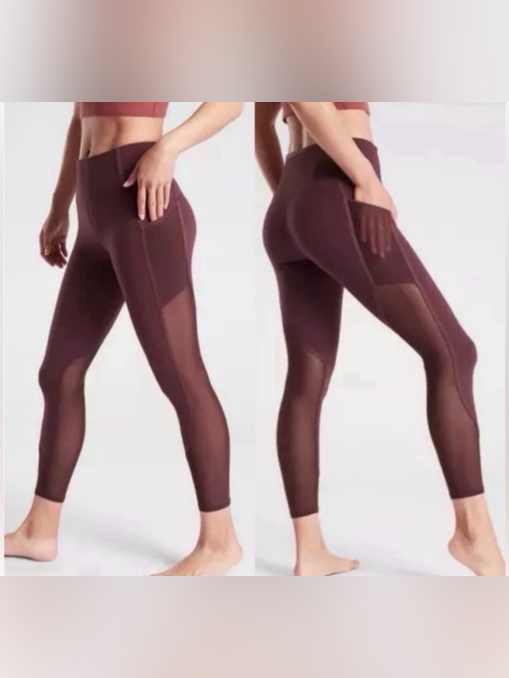 Athleta Vitality Stash Pocket 7/8 Tight Leggings Women’s Medium Burgundy Mesh